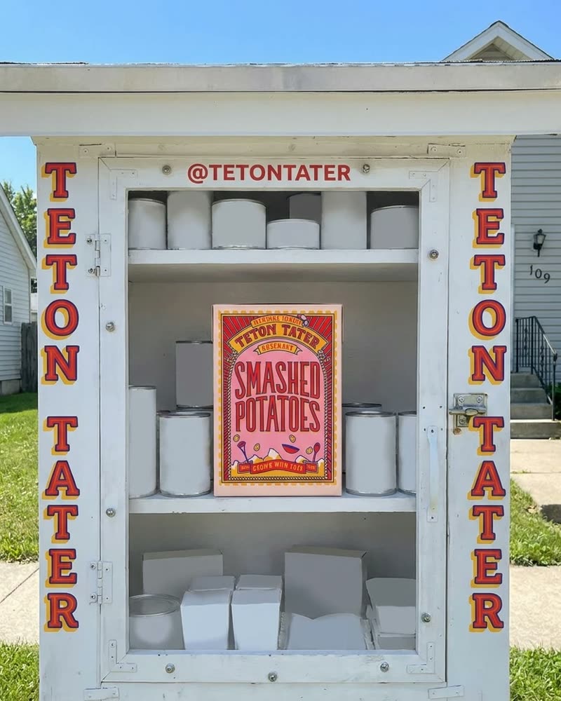 A Teton Tater carton in a lawn pantry